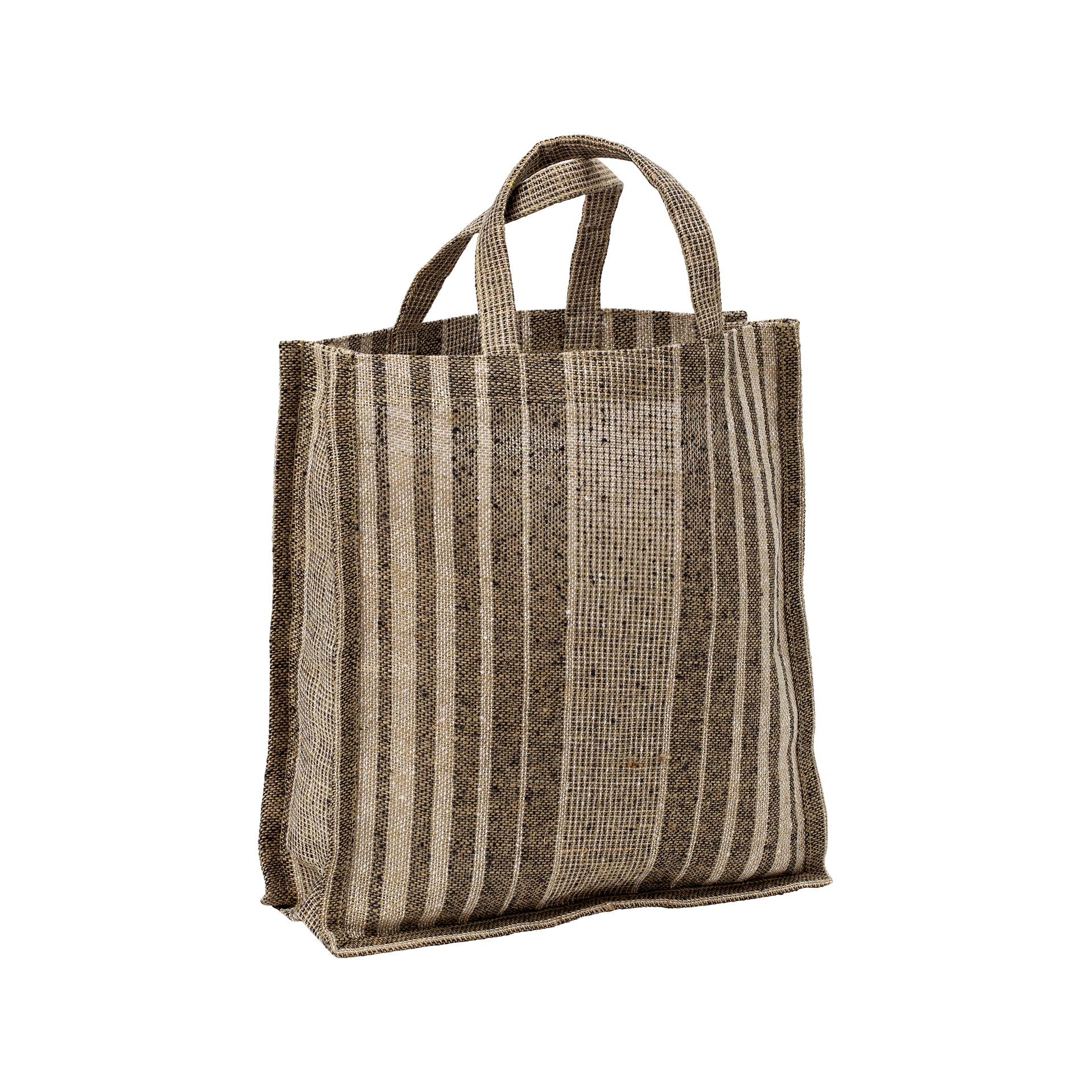Multi-striped bag made of thin jute fabric