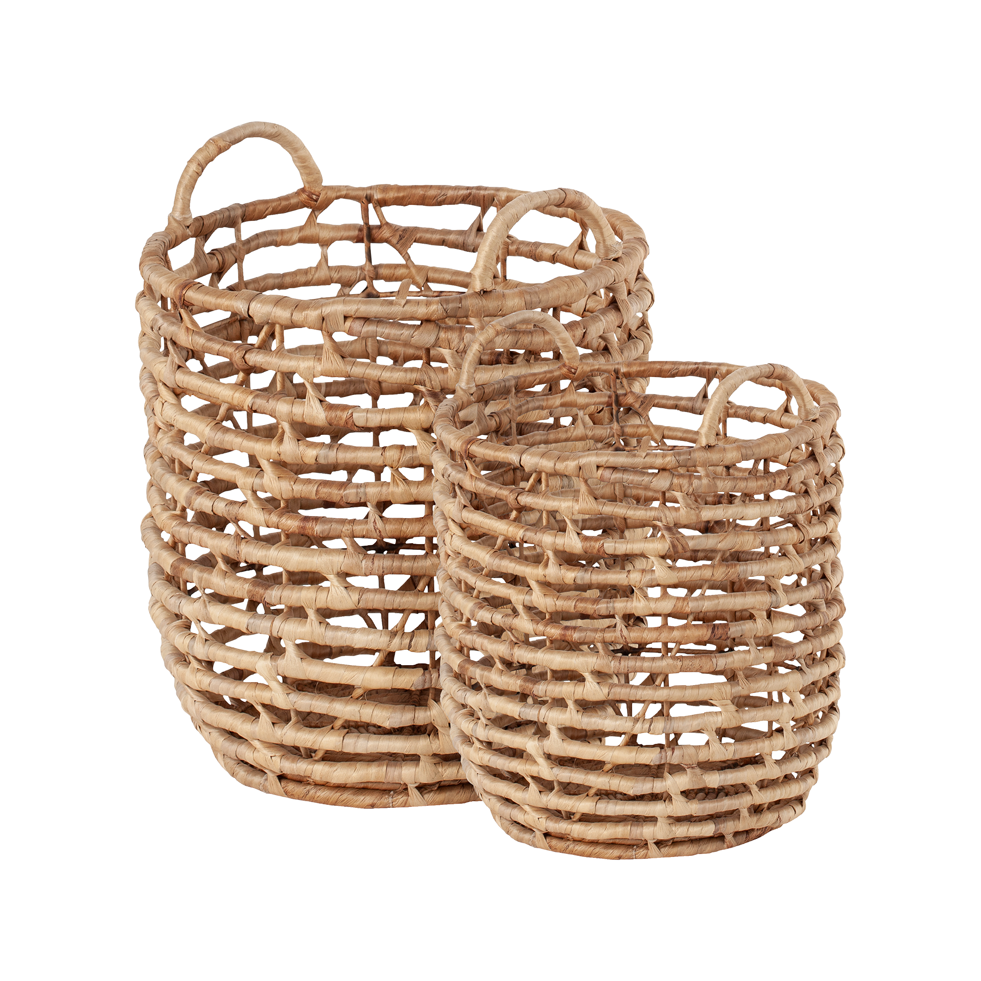 Round U-shaped basket Lily in handwoven twisted water hyacinth S/2