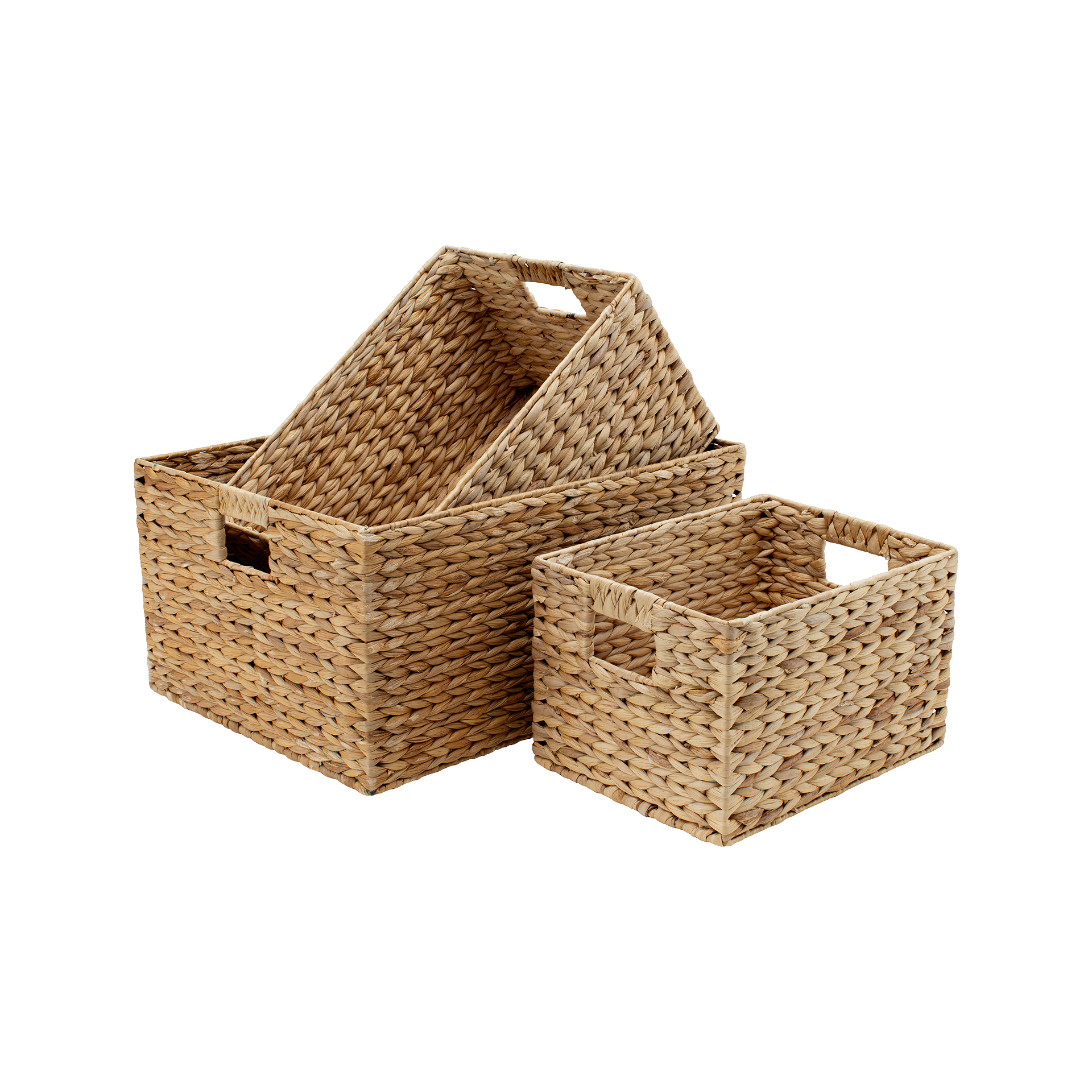 Large rectangular drawer set of 3 Lily, made of water hyacinth 