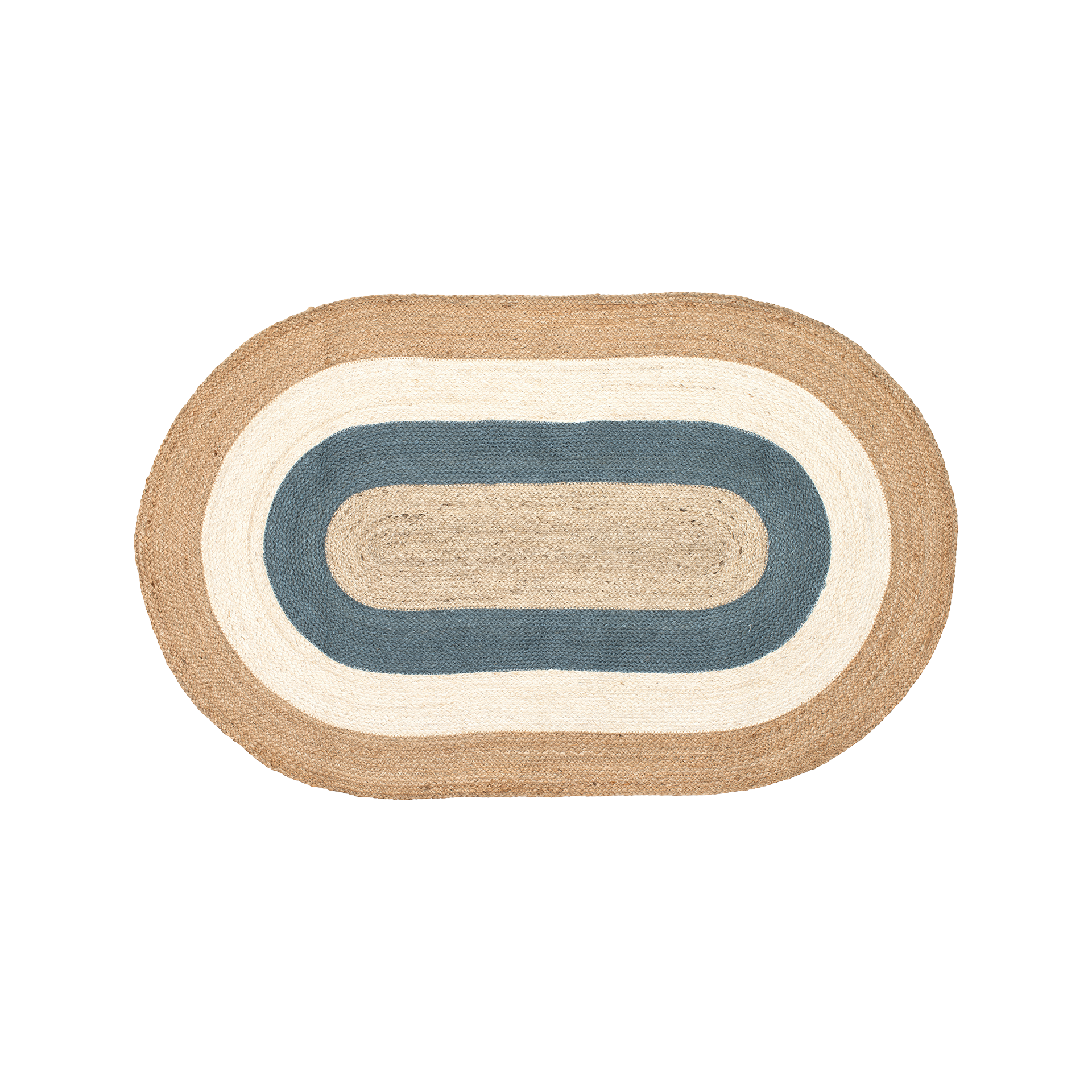 Blå/natur/vit oval matta av jute Elin 150x92cm