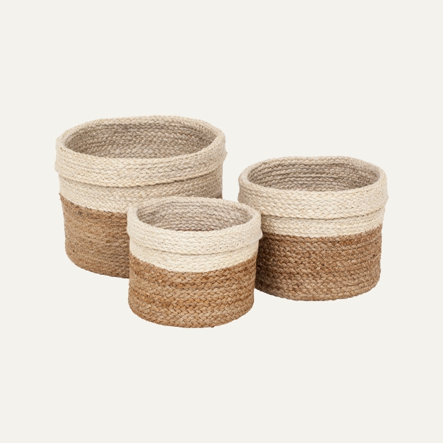 Cylinder basket Elin natural/white S/3