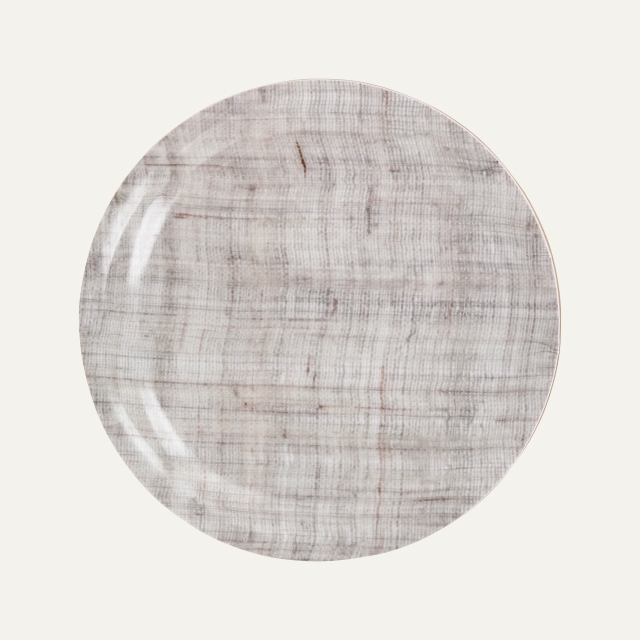 Grey coaster with linen pattern, made of birch veneer 