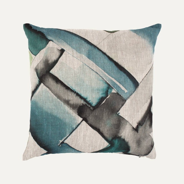 Grey/blue Cushion cover in linen Fläta 