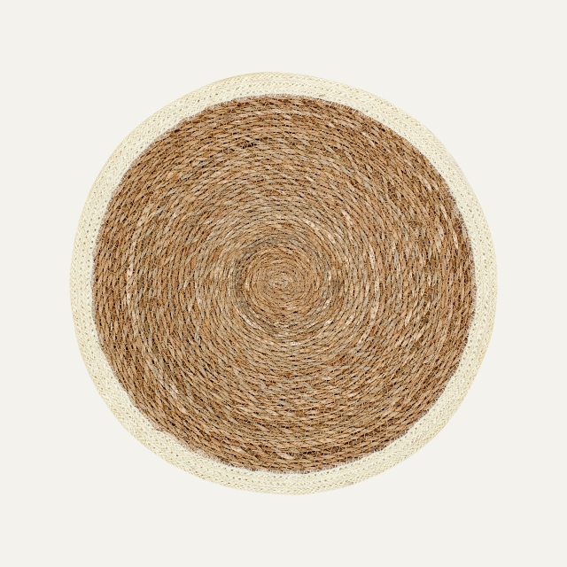 Round placemat Emil, made of seagrass with white border of jute 