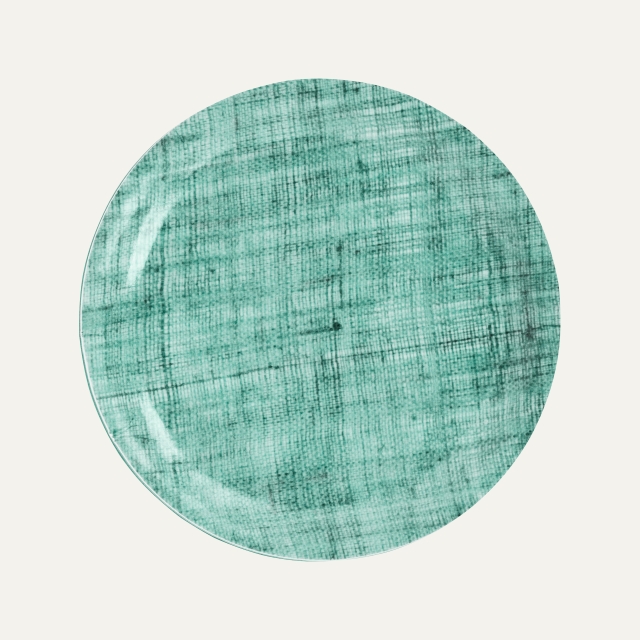 Green coaster with linen pattern, made of birch veneer 