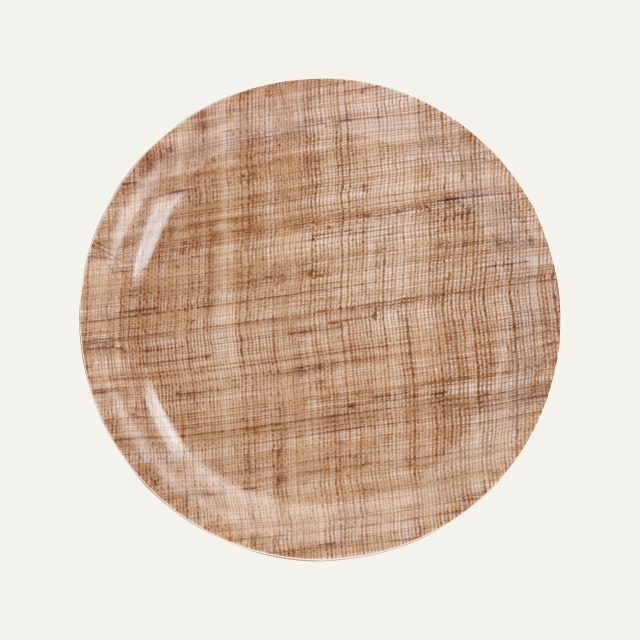 Light brown coaster with linen pattern, made of birch veneer 