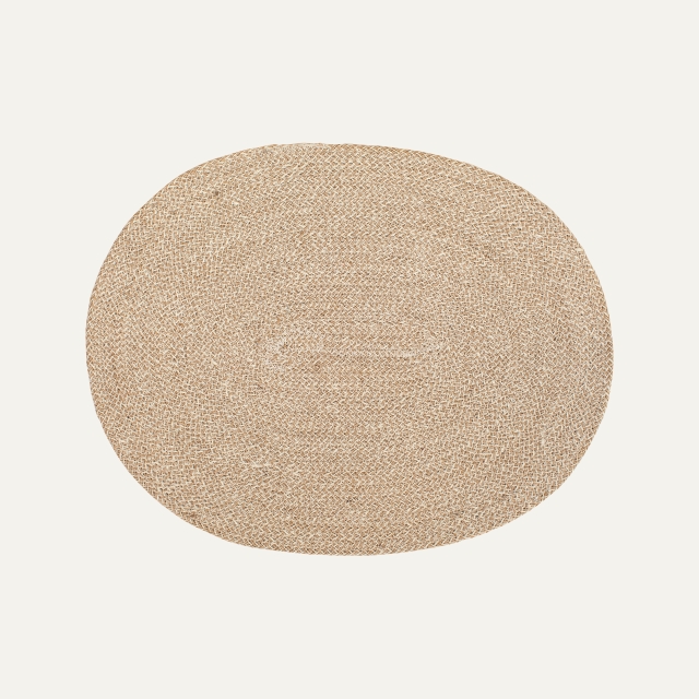 White/natural oval placemat, Ella, made of jute