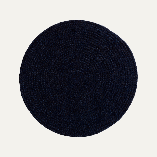 Blue/black round placemat Ella, made of jute
