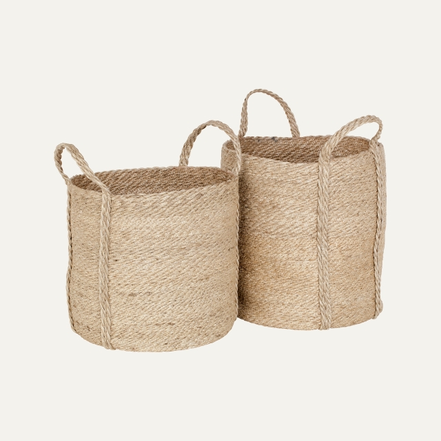 Natural gray large basket with handle S/2 Elin, made of jute