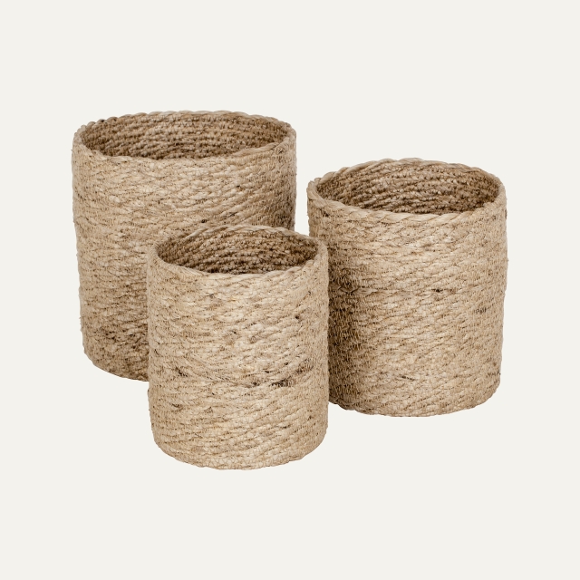 Natural gray small round basket S/2 Elin, made of jute 