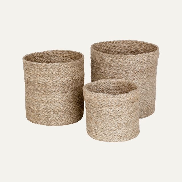 Natural gray large round basket S/2 Elin, made of jute 