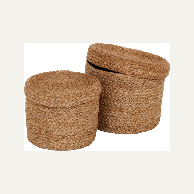 Small round basket with lid S/2 Elin, made of jute