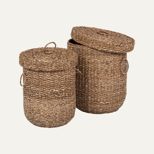 Round laundry basket S/2 Esther, made of seagrass