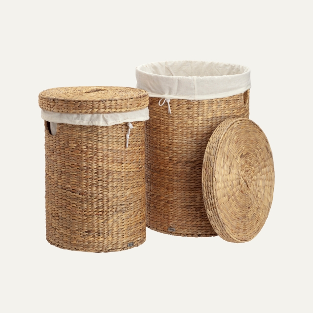 Round laundry basket set of 2 Lily, made of water hyacinth 