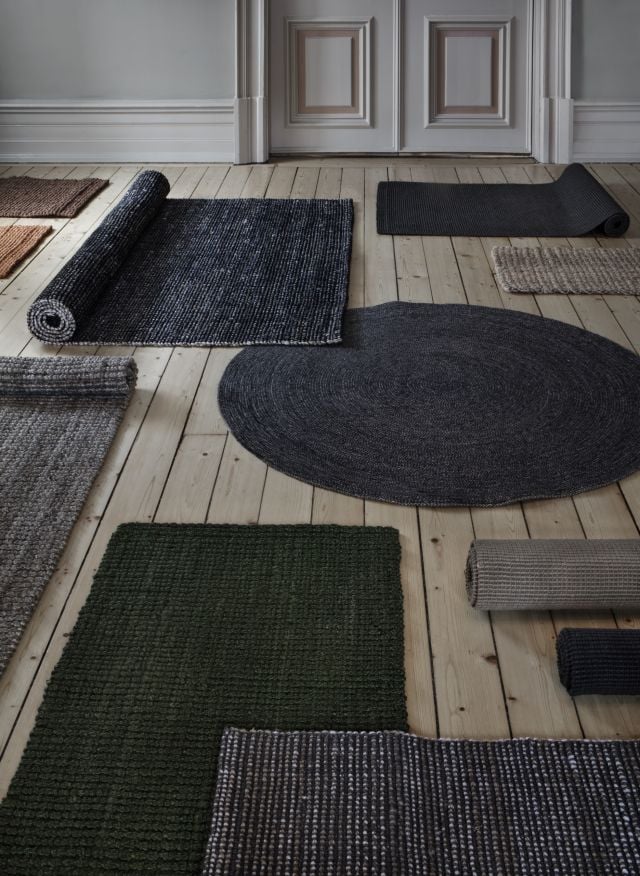 Black/natural round rug Ella, made of jute 