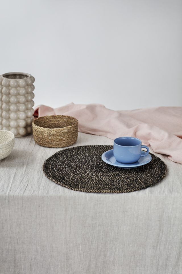 Black/natural round placemat Ella, made of jute