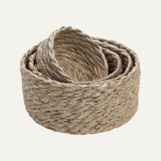 Mini basket made from natural grey jute, set of 4.