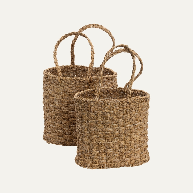 Bag of seagrass with handle, set of 2