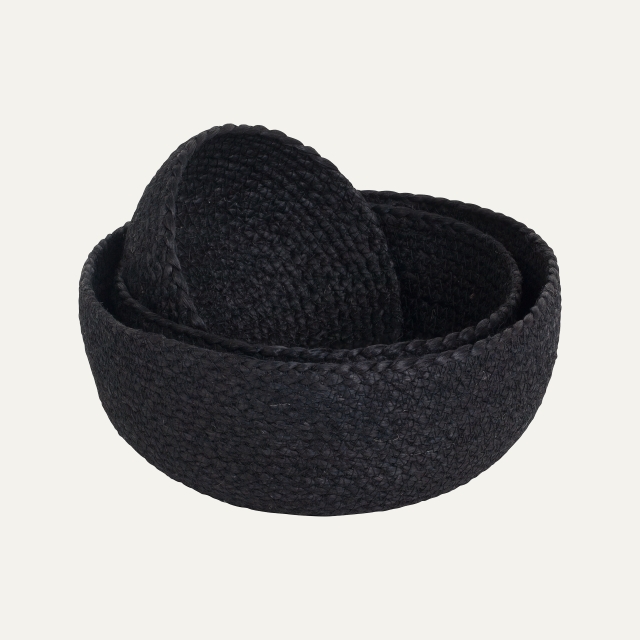 Black bread basket S/3 Elin, made of jute 