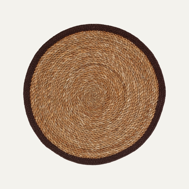 Round placemat Emil, made of seagrass with brown border of jute 