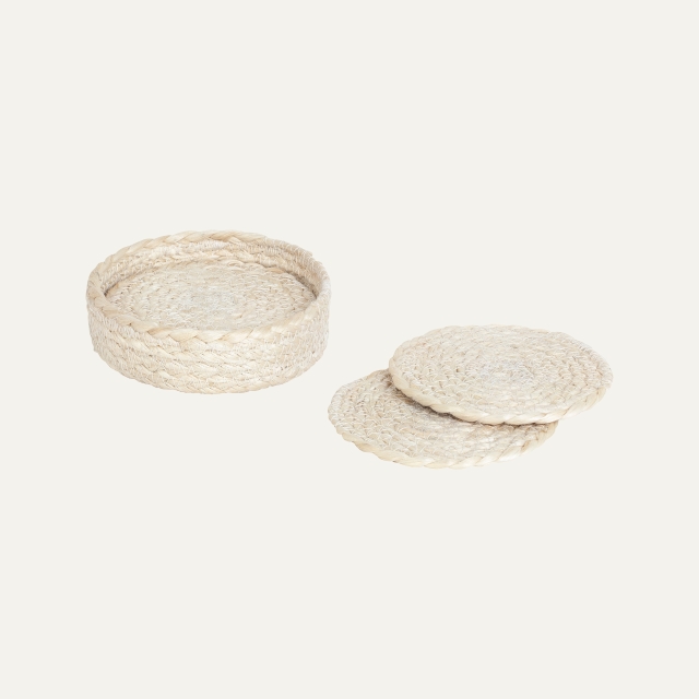 White coasters Elin, made of jute