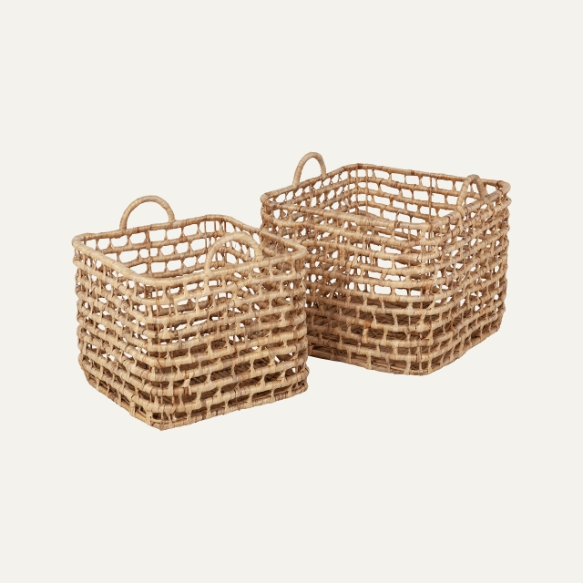 Square basket Lily in handwoven twisted waterhyacinth S/2