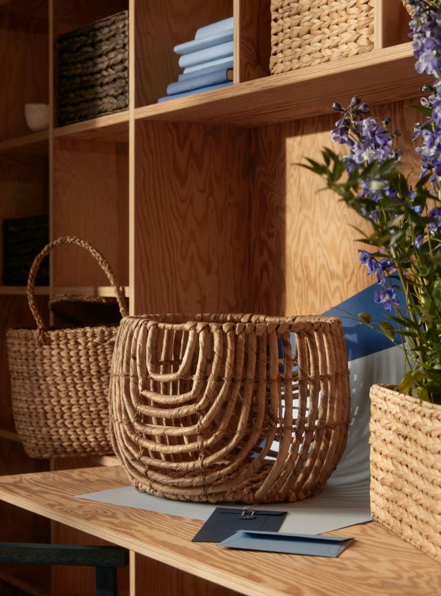 Round basket Lily in handwoven twisted waterhyacinth S/2