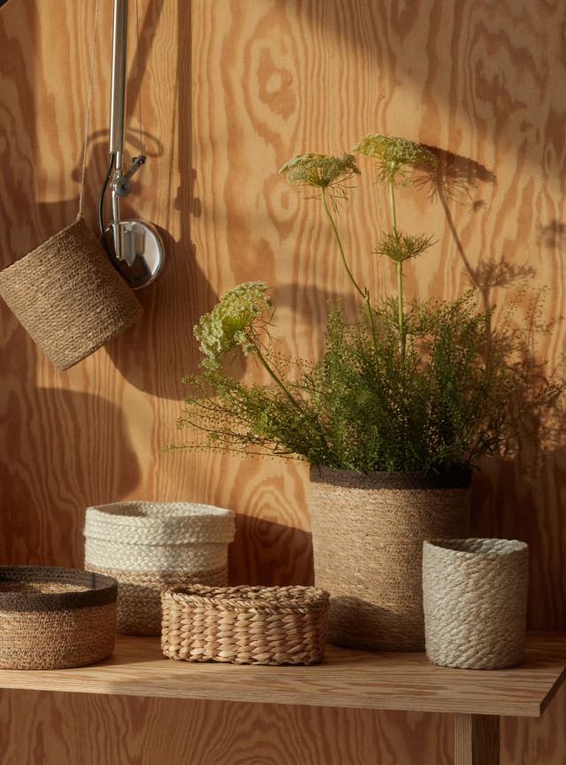 Natural gray small round basket S/2 Elin, made of jute 