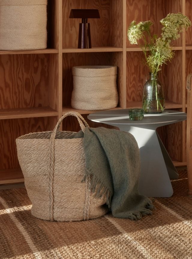 Natural gray large basket with handle S/2 Elin, made of jute